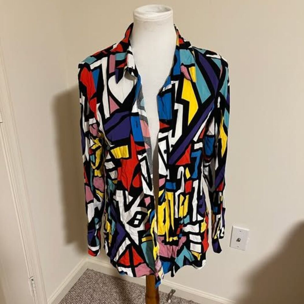 BIG DART Colorful Abstract Button-Up Shirt UK 12